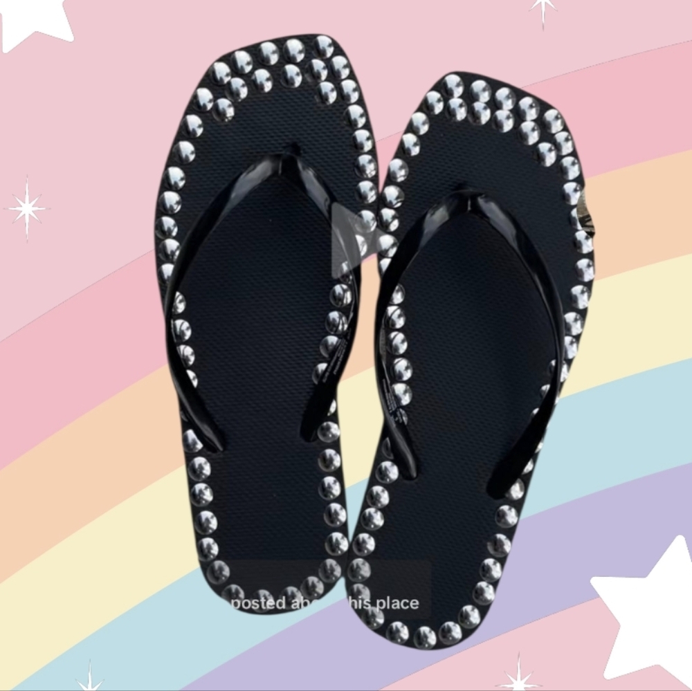 Black Studded Flip Flops